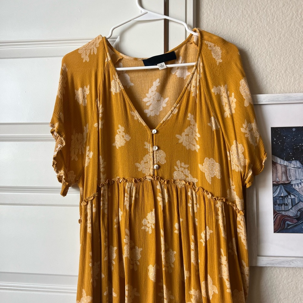 Yellow Floral Button-Front Dress